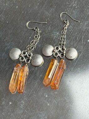 Sterling Silver 925 Raw Citrine Crystal Point Dangle Earrings | Boho Artisan